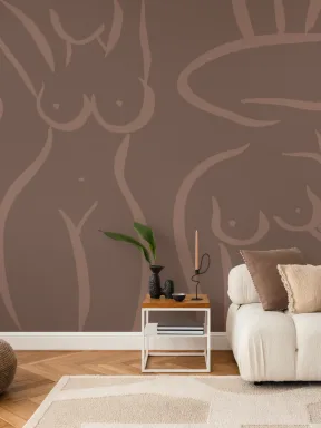 Brown Nude Woman Figure Drawing Wall Mural