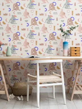 Neutral & Pastel Pink Abstract Shapes Pattern Wallpaper Mural