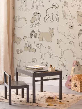 Papier Peint Panoramique Neutre Teckel Bulldog et Autres Chiens