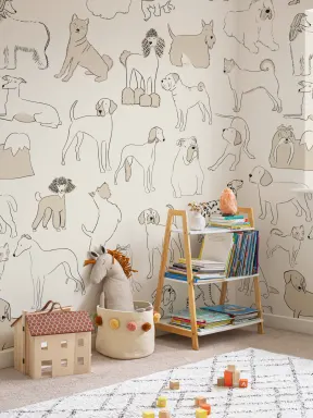 Neutral Bulldog & Sausage Dog Pattern Pet Wallpaper Mural