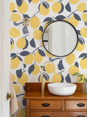Yellow Lemon Modern Repeat Pattern Wallpaper