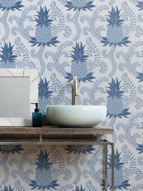 Blue Vintage Pineapple Repeat Pattern Wallpaper
