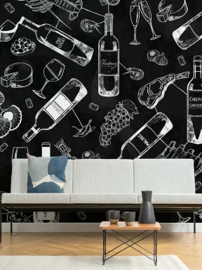 Papier Peint Panoramique Tableau Noir Nourriture et Vin