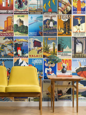 Papier Peint Panoramique Thème Voyage avec Posters Vintage