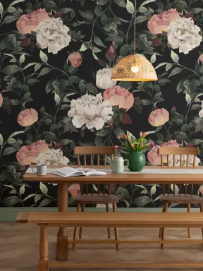 Donker Vintage Bloemen Behang Muurschildering