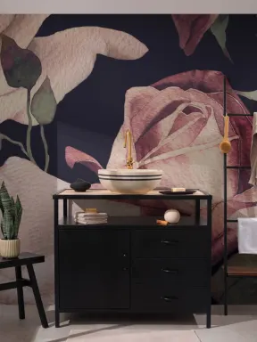 Pink Watercolor Dark Floral Wallpaper Mural