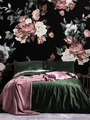 Vintage roz, crem și negru Floral Wallpaper murale