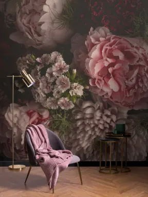 Papier Peint Panoramique Photographique aux Grosses Fleurs Roses