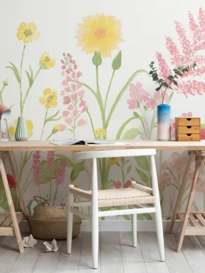 Ljusrosa & grön akvarell vildblomma fototapet