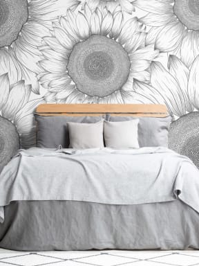 Carta da Parati con Disegno di Girasoli in Bianco e Nero