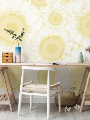 Gul Solsikke Etch Floral Fototapet
