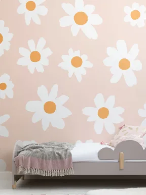 Pink & White Retro Daisy Floral Wallpaper Mural