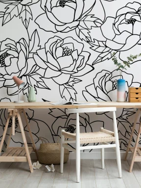 Papier Peint Noir et Blanc avec Fleurs Minimalistes