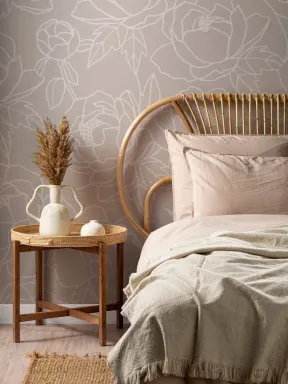 Carta da Parati Fiori Minimal in Beige