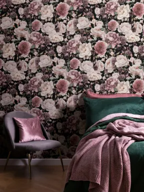 Pink & Purple Dark Floral Repeat Pattern Wallpaper