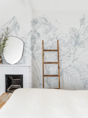 Blue Large Illustrated Roses Wallpaper Mural