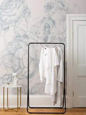 Blauw Groot Geïllustreerd Rozen Behang Muurschildering