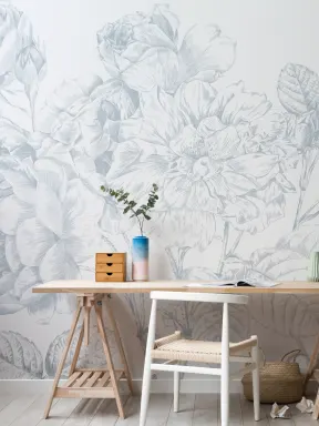 Papier Peint Fleuri avec des Roses Grosses Bleues