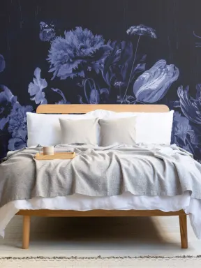 Blauw Delfts Bloemschilderij Behang Muurschildering