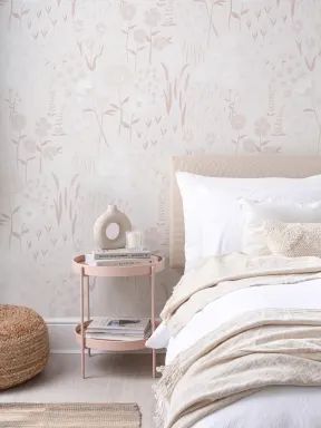 Papier Peint Rose Pâle à Motifs de Fleurs Simples