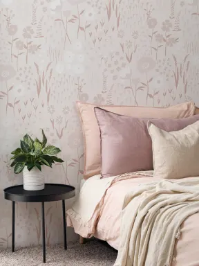 Papier Peint Rose Pâle à Motifs de Fleurs Simples