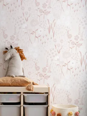 Papier Peint Rose Pâle à Motifs de Fleurs Simples