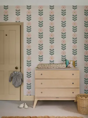 Retro Pink Daisy Floral Repeat Pattern Wallpaper