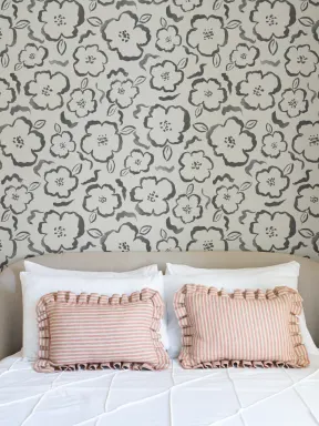 Svart og hvit maling Abstrakt Floral tapet