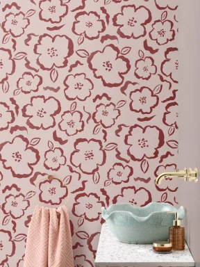 Pink and Red Paint Abstract Floral Repeat Pattern Wallpaper