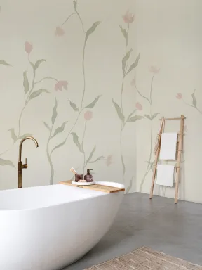 Soft Pastel Floral Watercolor Mural For Serene Spaces