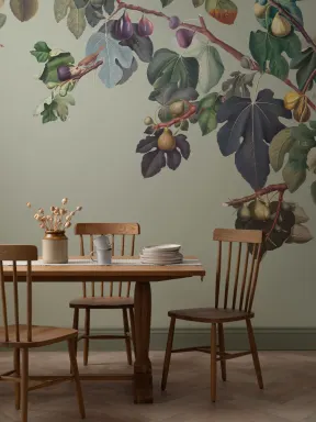 Vintage Green Botanical Fig Tree Wallpaper Mural