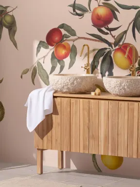 Vintage Neutral Botanical Peach Tree Wallpaper Mural