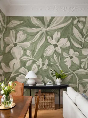 Green Floral Botanical Mural For Inviting Spaces