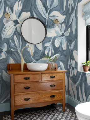 Blue Floral Elegant Botanical Design Wall Mural