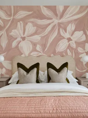 Soft Beige Floral Mural For Exquisite Spaces
