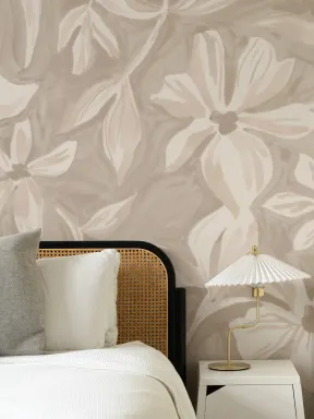 Beige Floral Elegant Wallpaper Mural For Serene Interiors