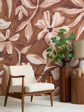 Brown Floral Elegant Botanical Pattern Mural