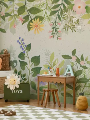 Bright Floral Garden Landscape Wallpaper Mural