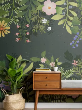 Dark Floral Garden Wallpaper Mural