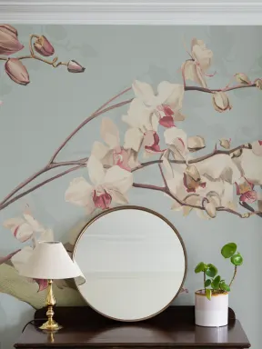 Blue Botanical Orchid Elegance Floral Nature Mural