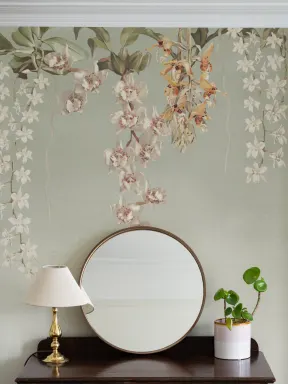 Zielona storczykowa botaniczna kwiatowa wielokolorowa fototapeta