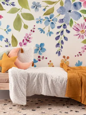 Mural de Flores Pastel en Acuarela