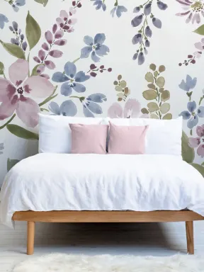Lila und blaue Aquarell Blumen Fototapete