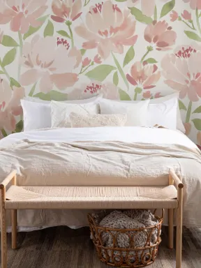 Painted Watercolor Peonies Mural