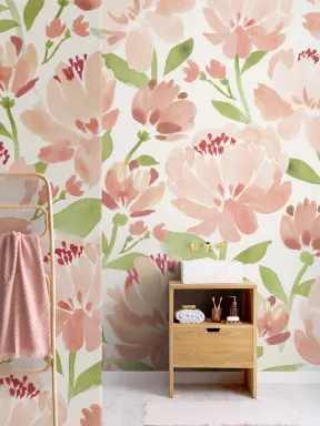 Painted Watercolor Peonies Mural