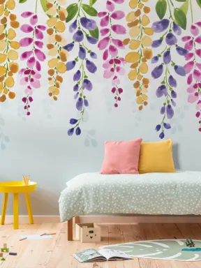 Mural de Flores Colgantes en Acuarela