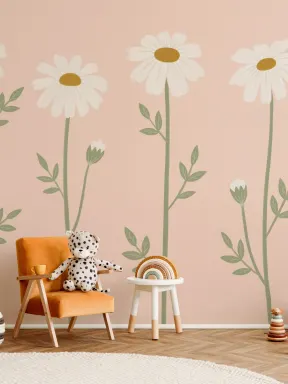 Pink Floral Nature Kids' Delightful Daisy Blossom Mural