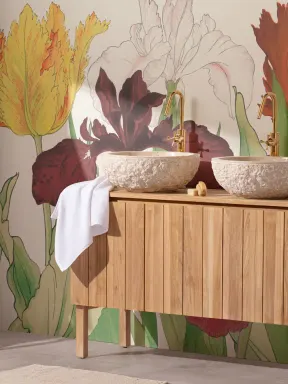 Tanigami Parrot Tulip & Iris Red Wallpaper Mural