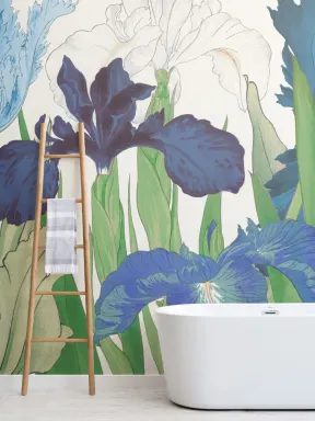 Panoramique iris et tulipes bleues