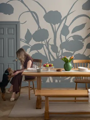 Blue Botanical Elegance Floral Art Mural